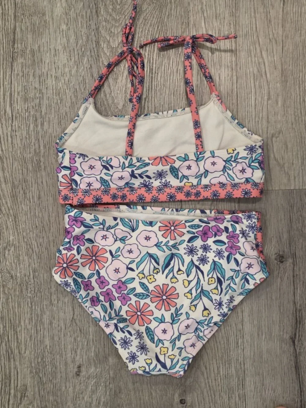 Girls Cat & Jack Floral Two-Piece Swimsuit With Tie Straps Size S Multicolor sz